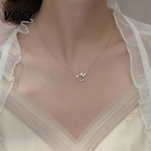 Silver Color Cute Cat Zircon Necklace