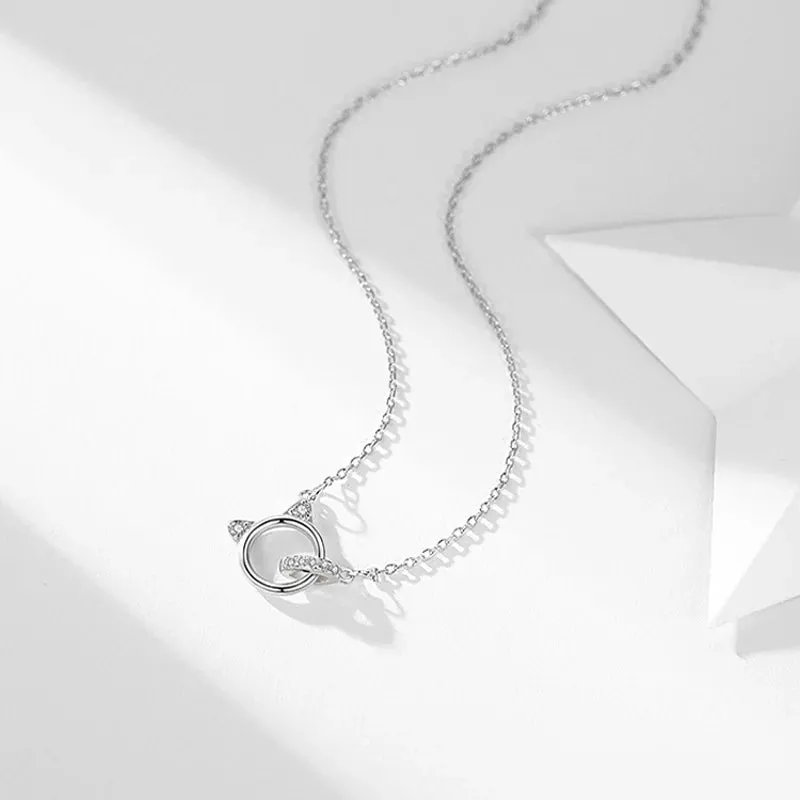 Silver Color Cute Cat Zircon Necklace