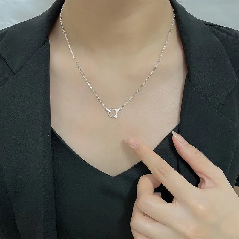 Silver Color Cute Cat Zircon Necklace
