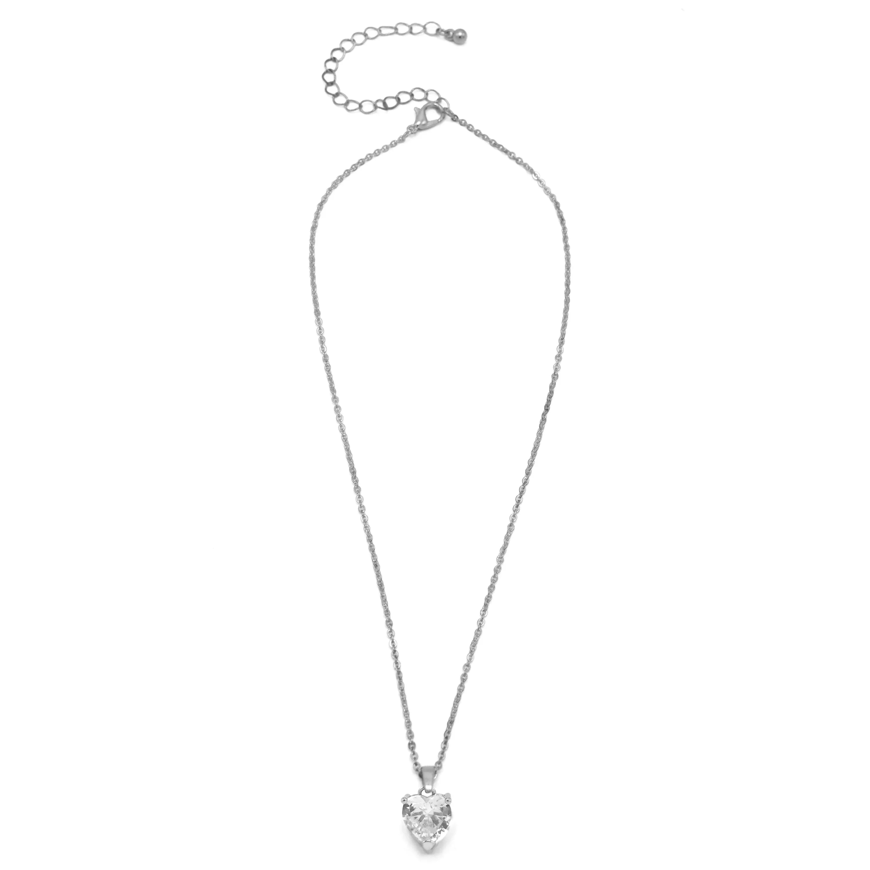 SILVER CRYSTAL HEART PENDANT NECKLACE WITH GIFT BOX #GLN1463S