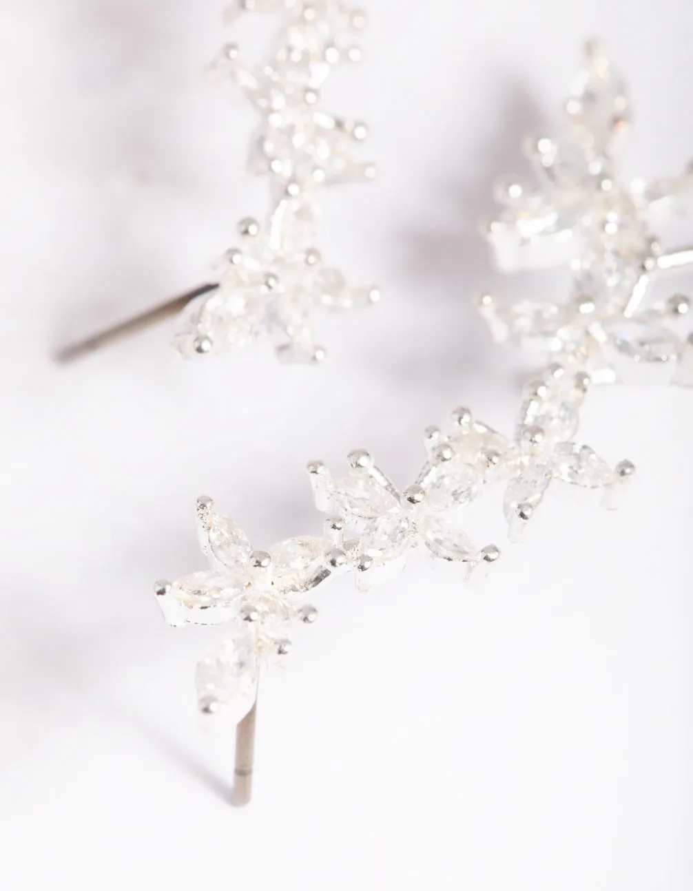 Silver Cubic Zirconia Floral Cuff Earrings