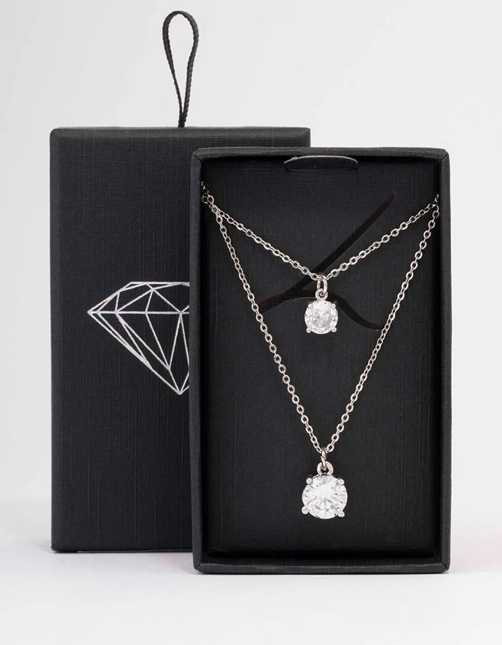 Silver Cubic Zirconia Layered Solitaire Necklace