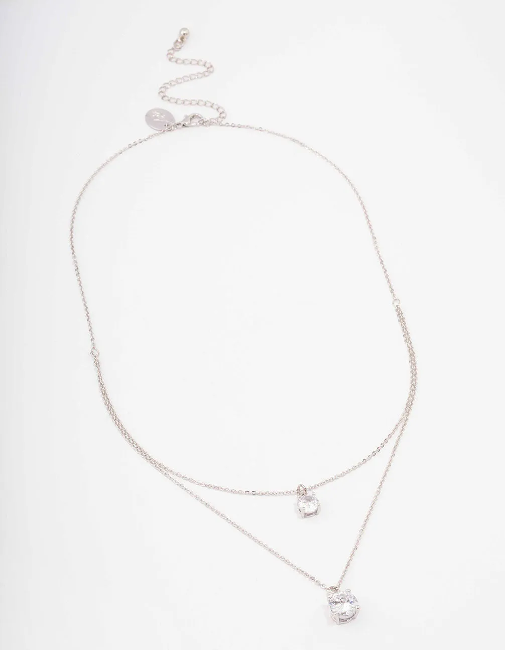 Silver Cubic Zirconia Layered Solitaire Necklace