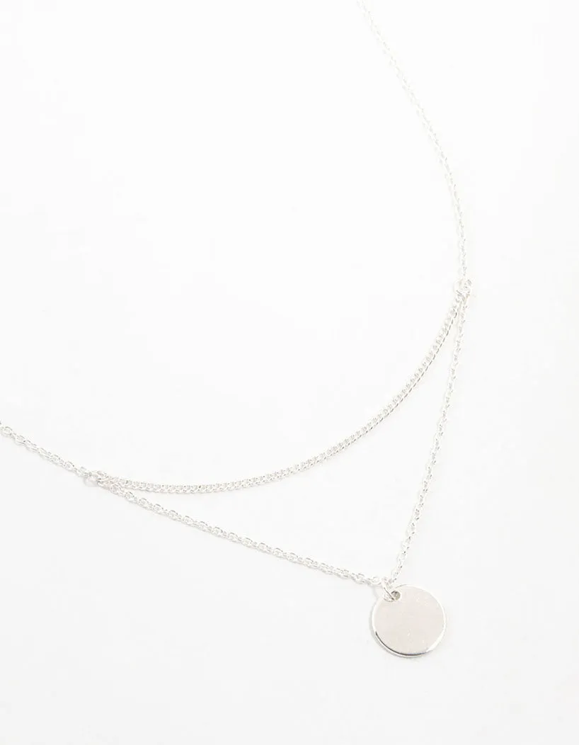 Silver Double Disc Layered Necklace