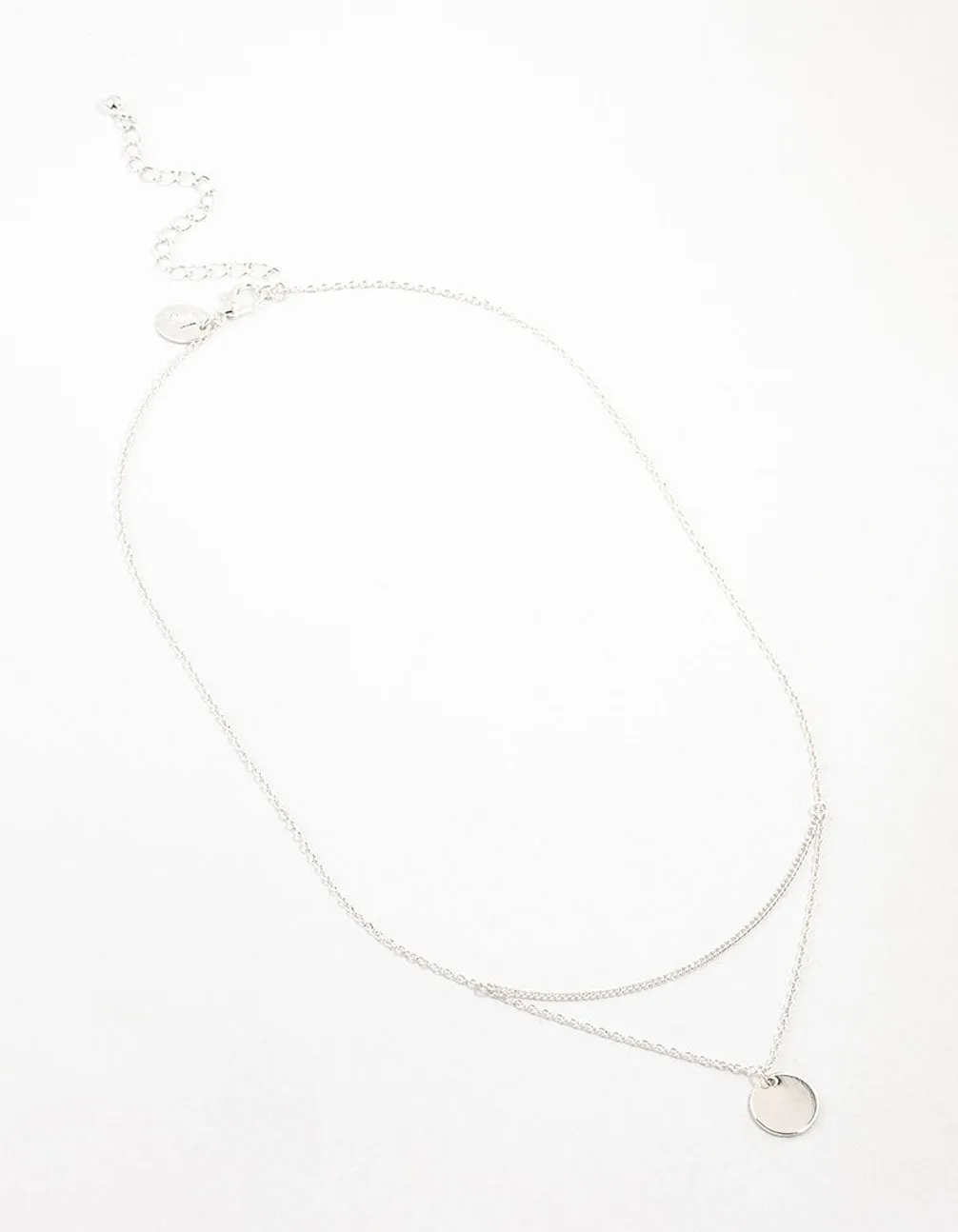 Silver Double Disc Layered Necklace