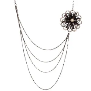 Silver Floral Layered Chain Necklace Set
