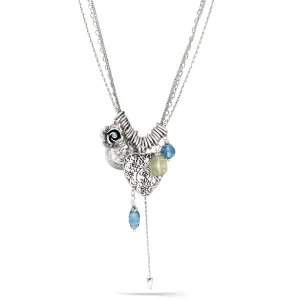 SILVER HEART FILIGREE LOCKET BLUE AND GREEN CHARM NECKLACES #211BL1101