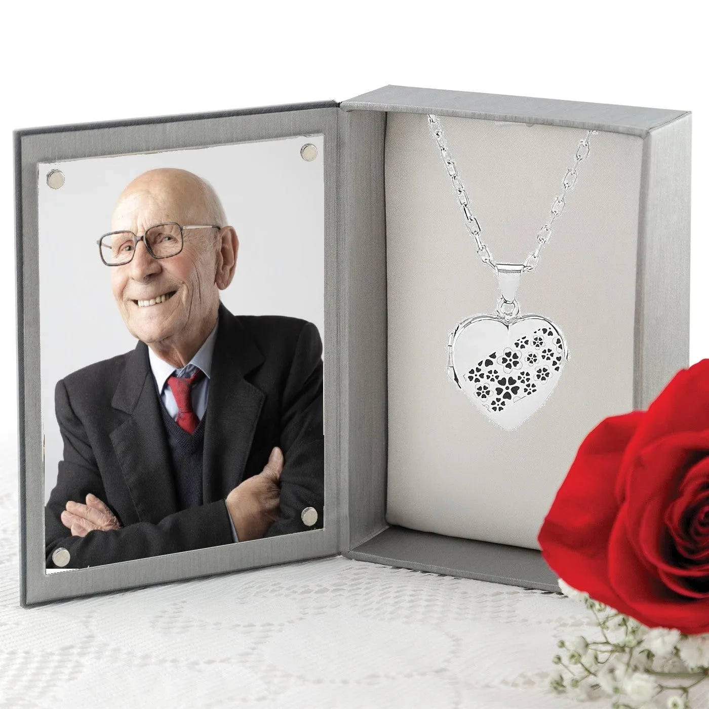 Silver Heart Locket Urn - Flowers