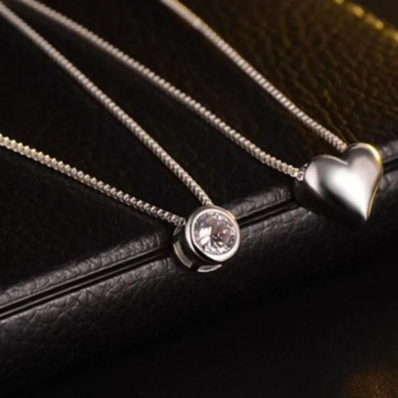 Silver Heart Pendant Necklace Double Layer Chain For Women Jewelry