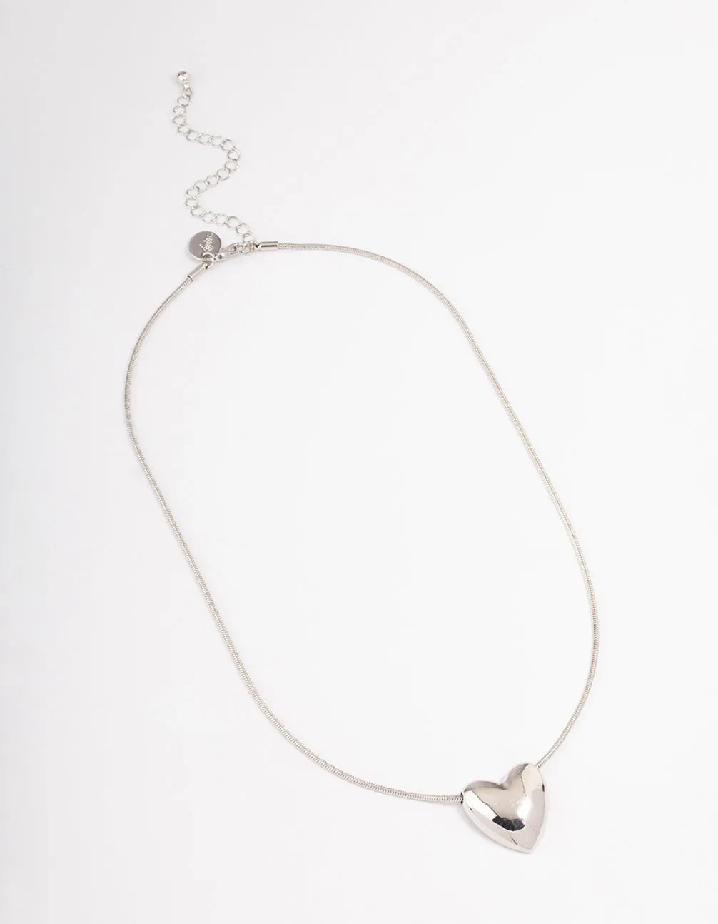 Silver Large Plain Heart Pendant Necklace