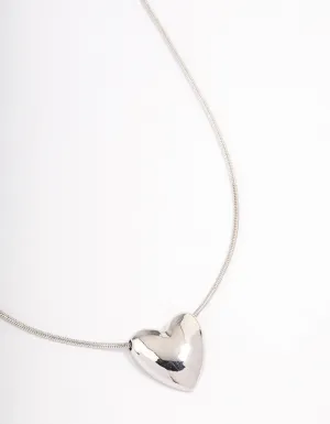 Silver Large Plain Heart Pendant Necklace