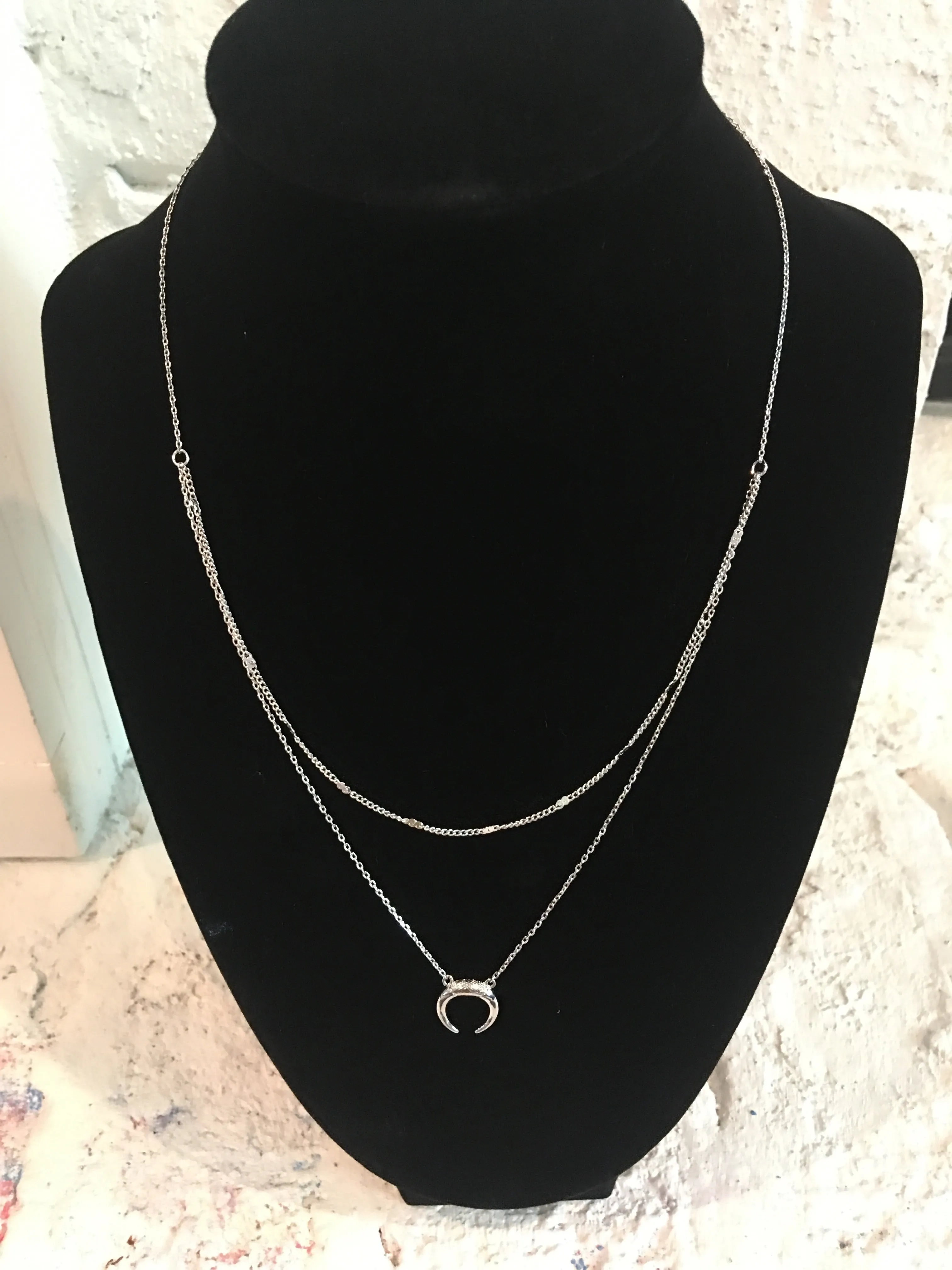 Silver Layered Necklace with Charm