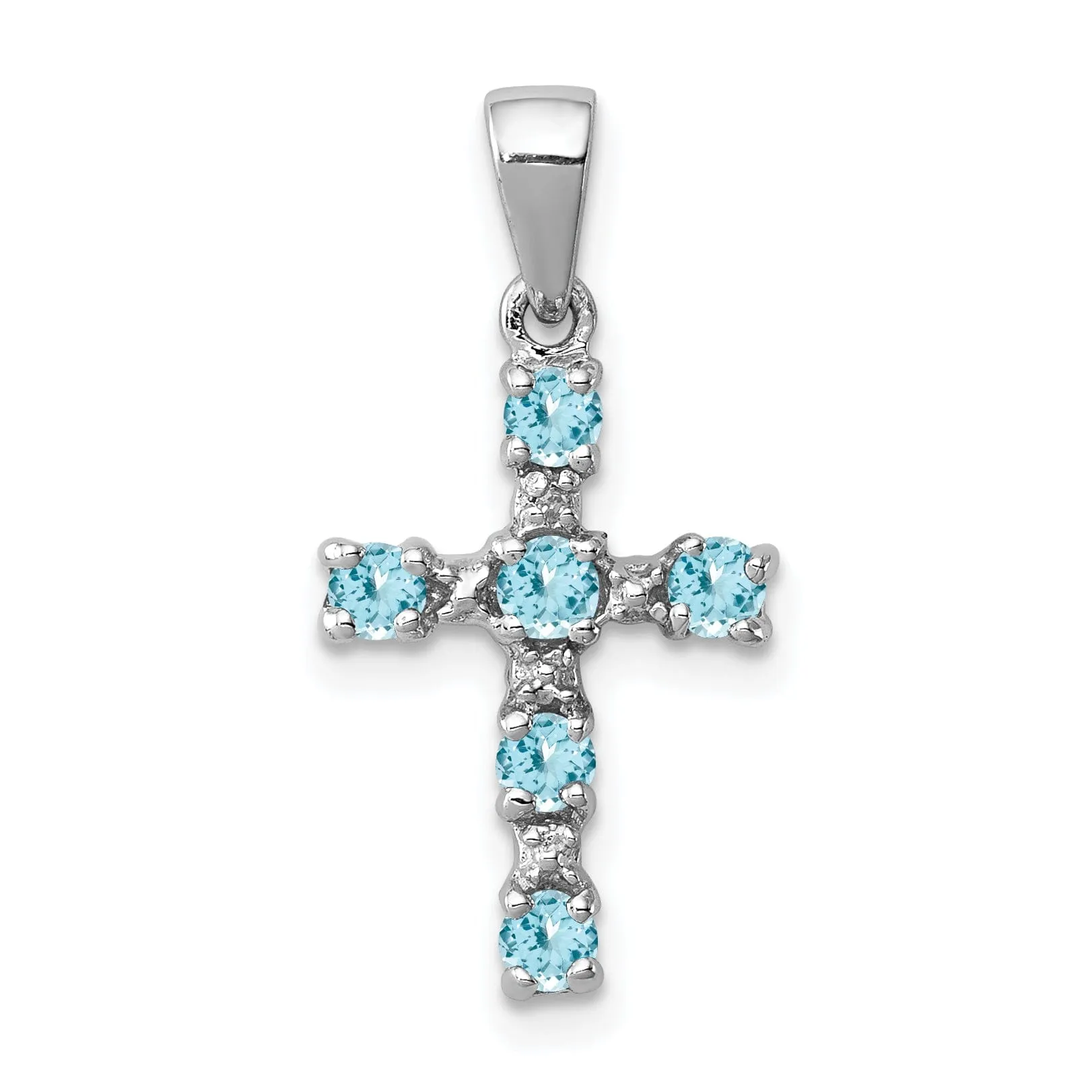 Silver Light Blue Topaz Diamond Cross Pendant