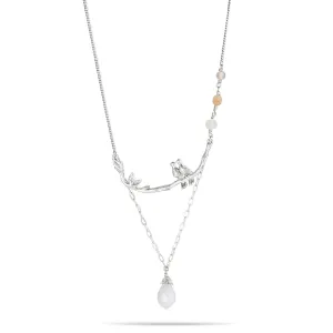 SILVER LOVE BIRDS WHITE TEARDROP STONE  NECKLACES #203NT1301 (10G1/1D20)