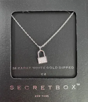 Silver Mini Lock CZ Necklace