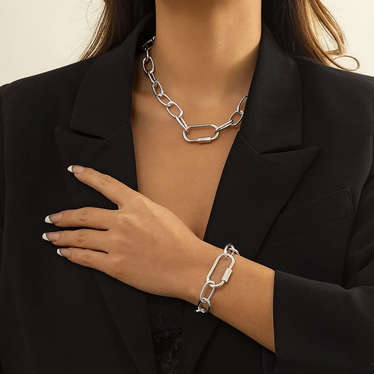 Silver-Plated Chunky Cable Chain & Bracelet Set