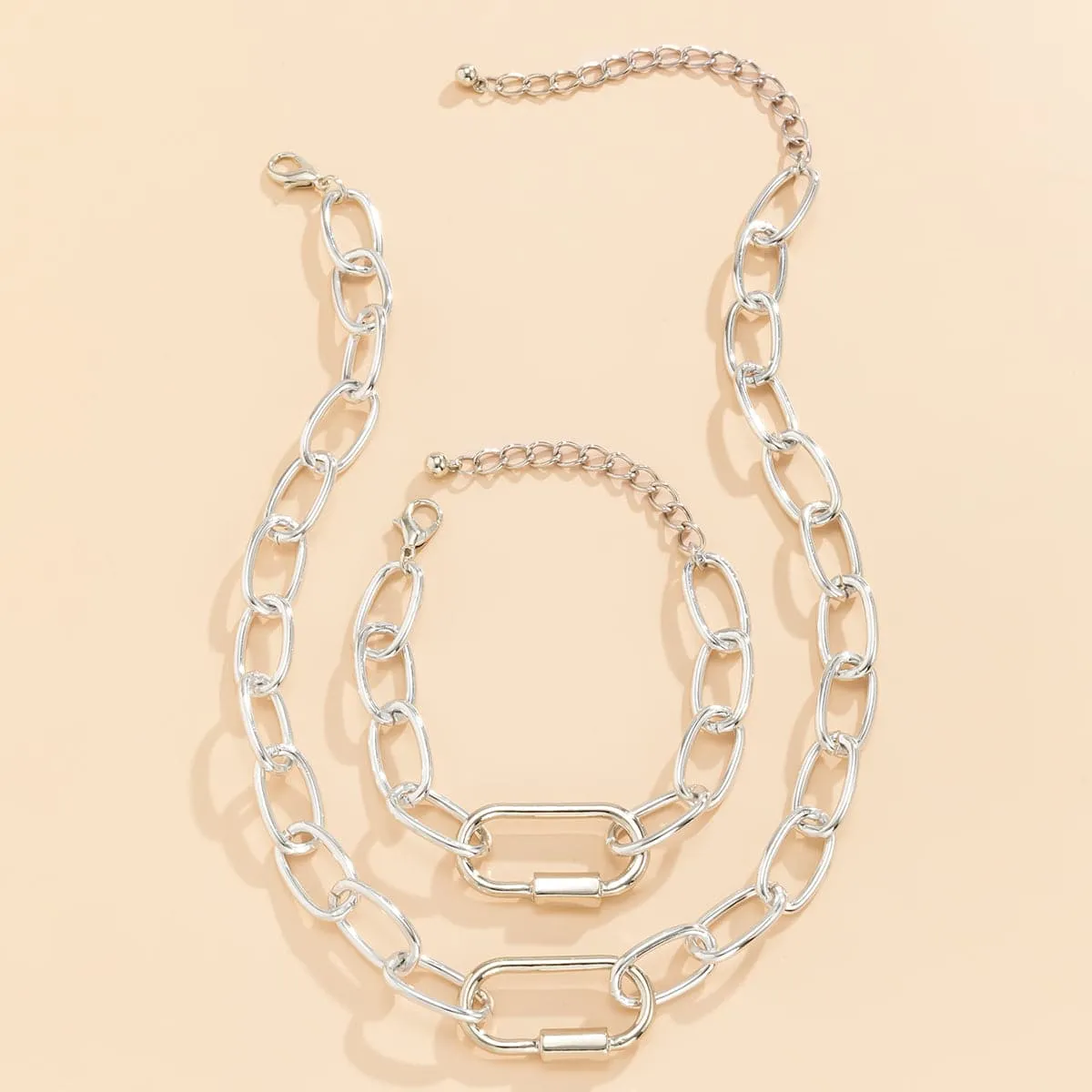 Silver-Plated Chunky Cable Chain & Bracelet Set