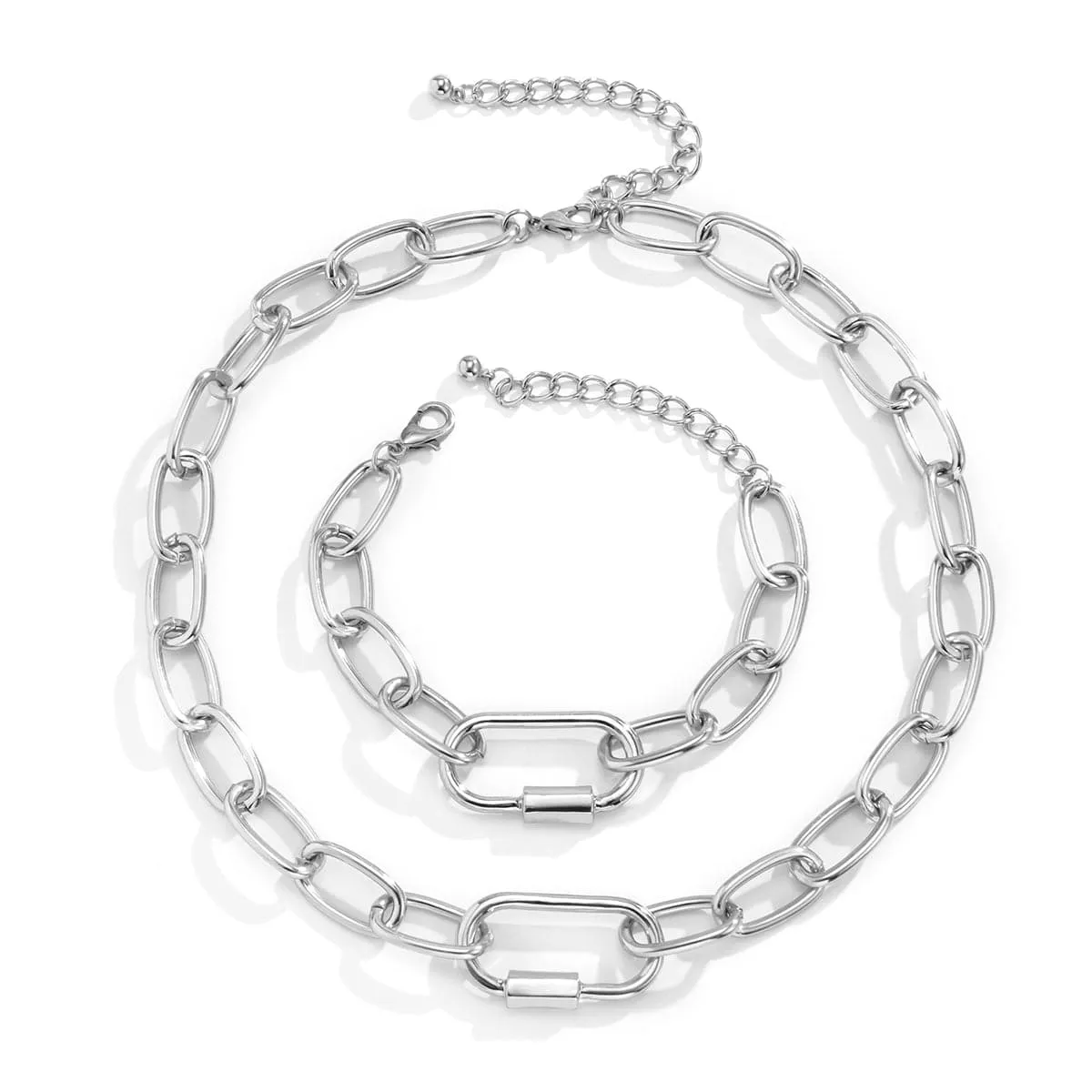 Silver-Plated Chunky Cable Chain & Bracelet Set