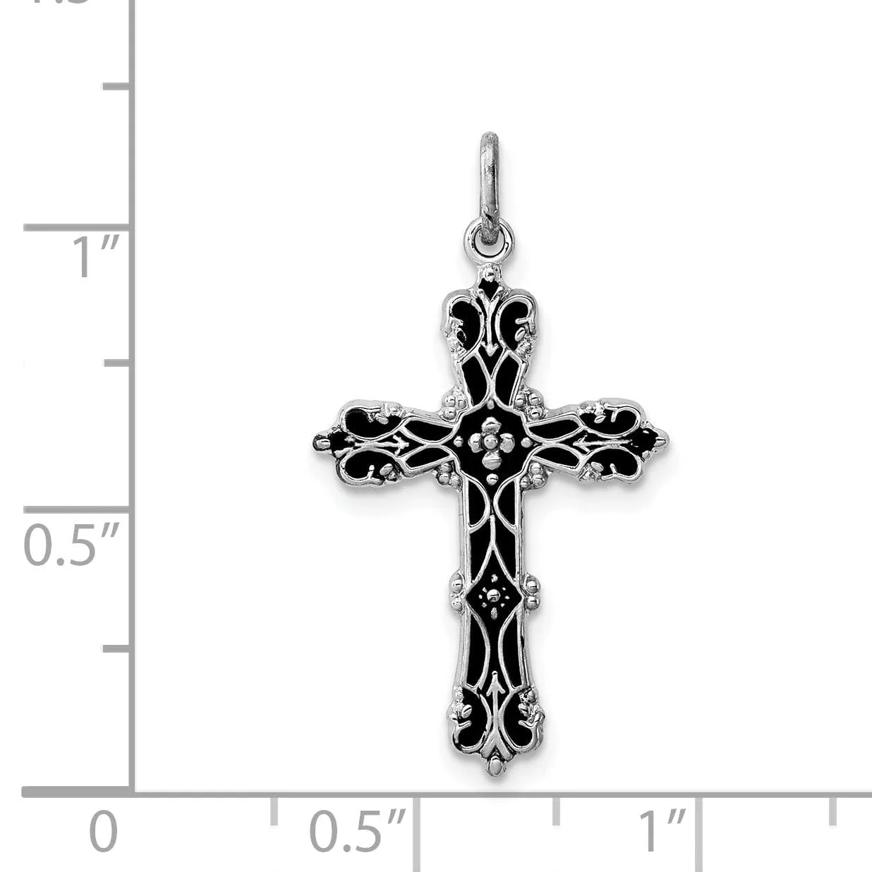 Silver Polish Finish Black Epoxy Cross Pendant
