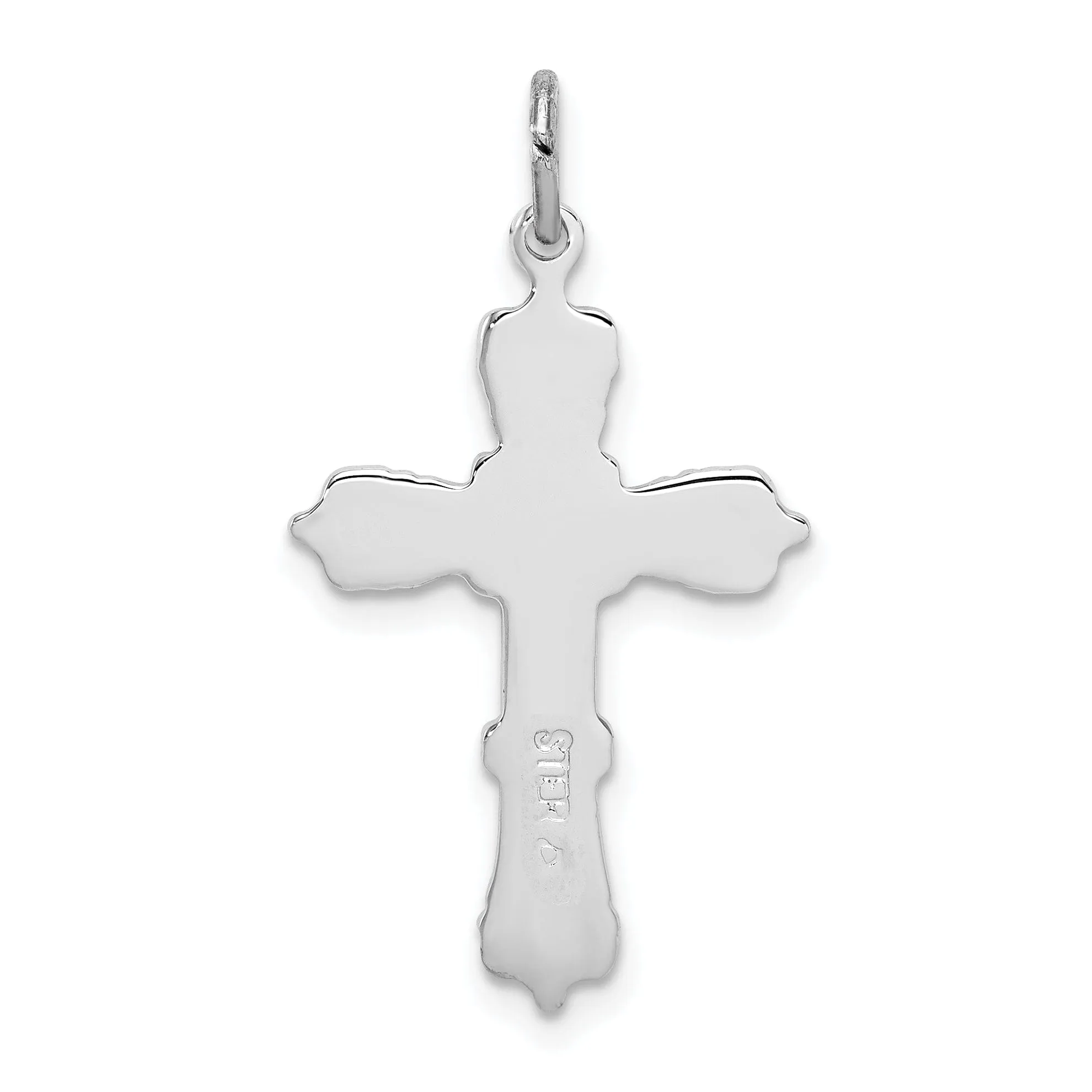 Silver Polish Finish Black Epoxy Cross Pendant