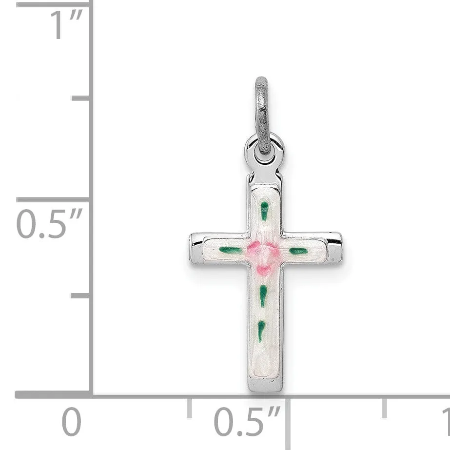 Silver Polished Enameled Latin Cross Pendant