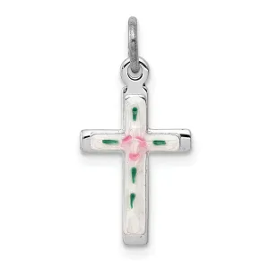 Silver Polished Enameled Latin Cross Pendant