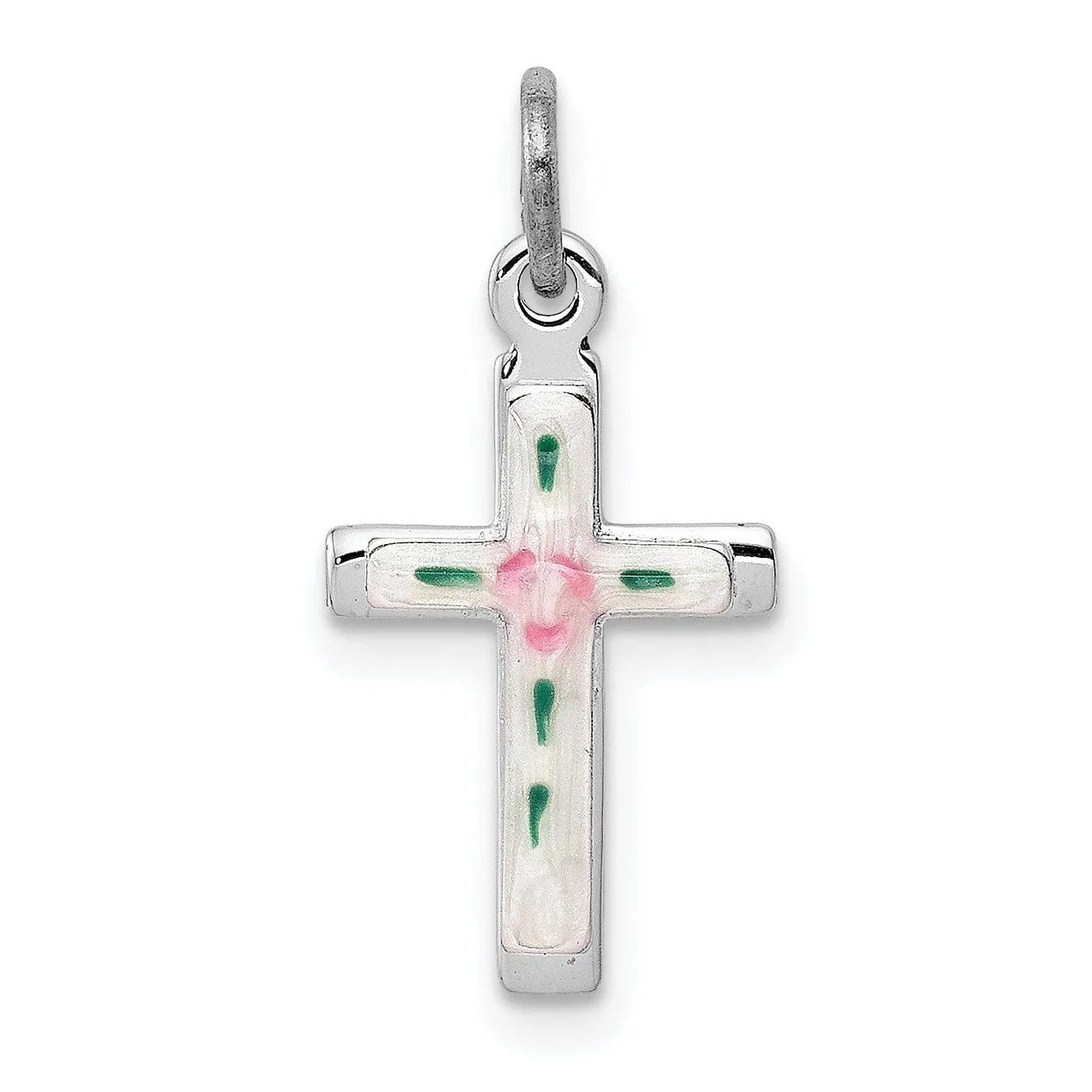 Silver Polished Enameled Latin Cross Pendant