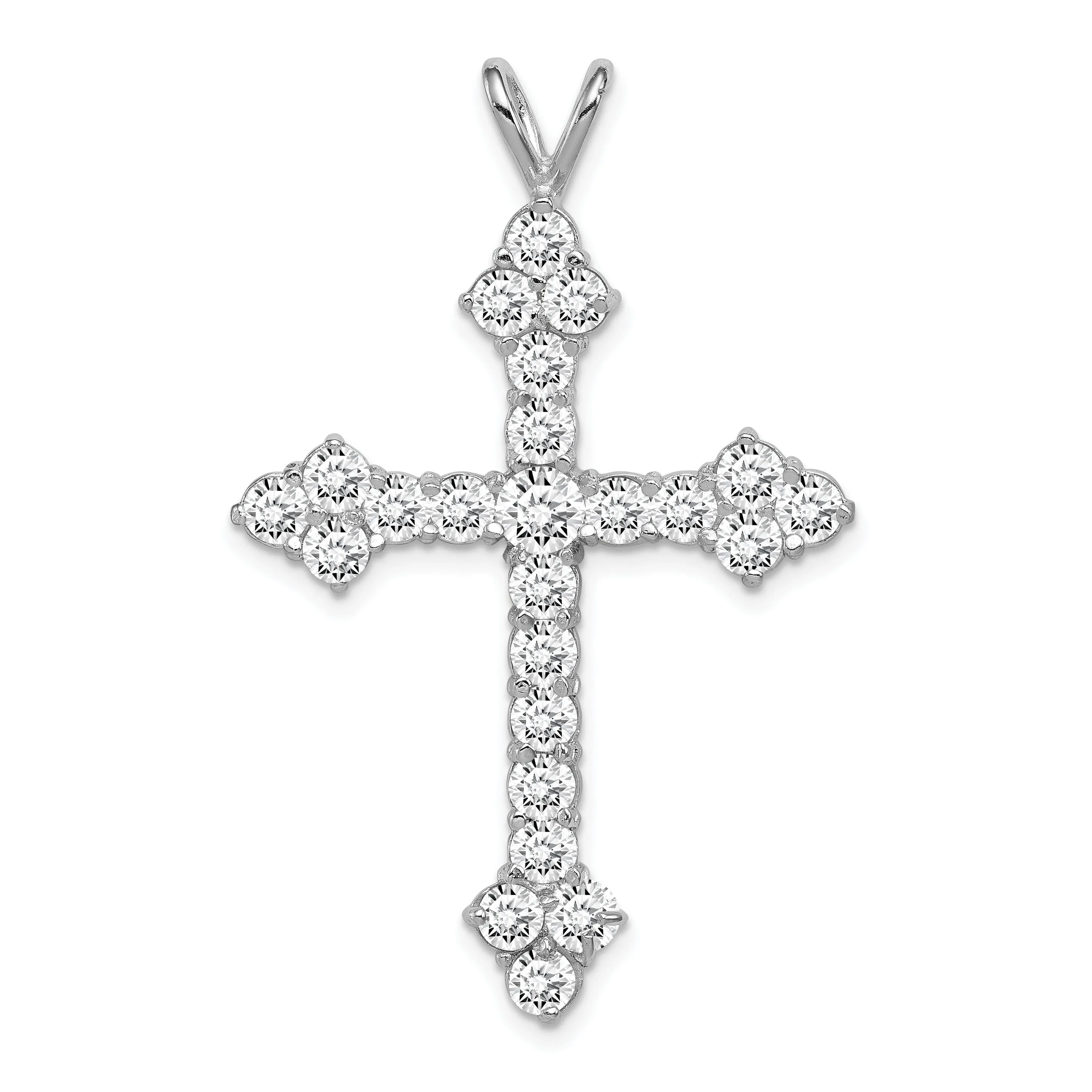 Silver Polished Finish C.Z Cross Pendant