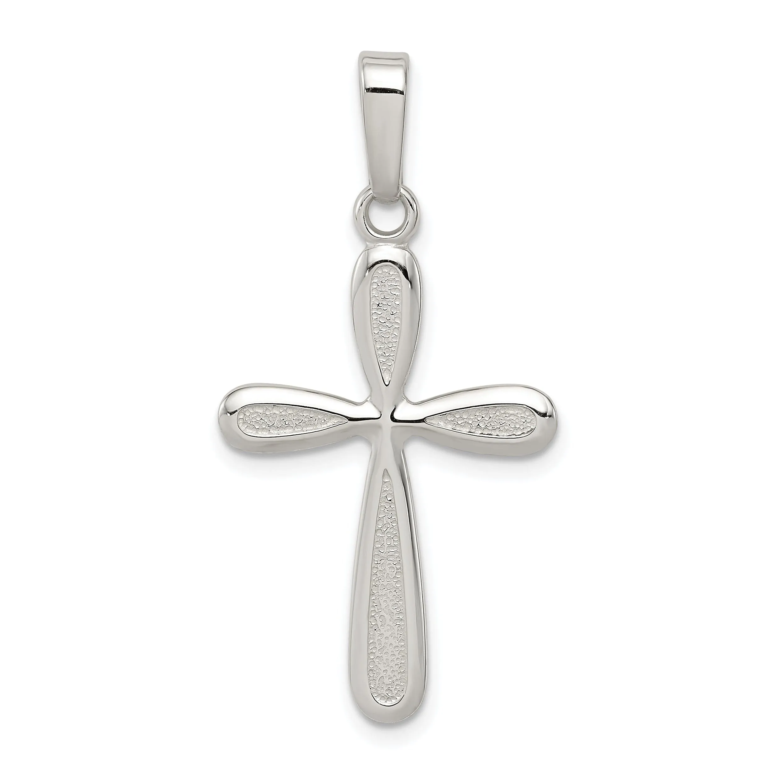 Silver Polished Textured Finish Cross Pendant