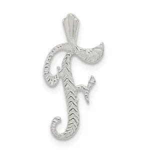 Silver Polished Textured Letter F Charm Pendant