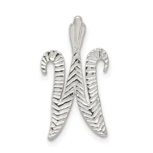 Silver Polished Textured Letter W Charm Pendant