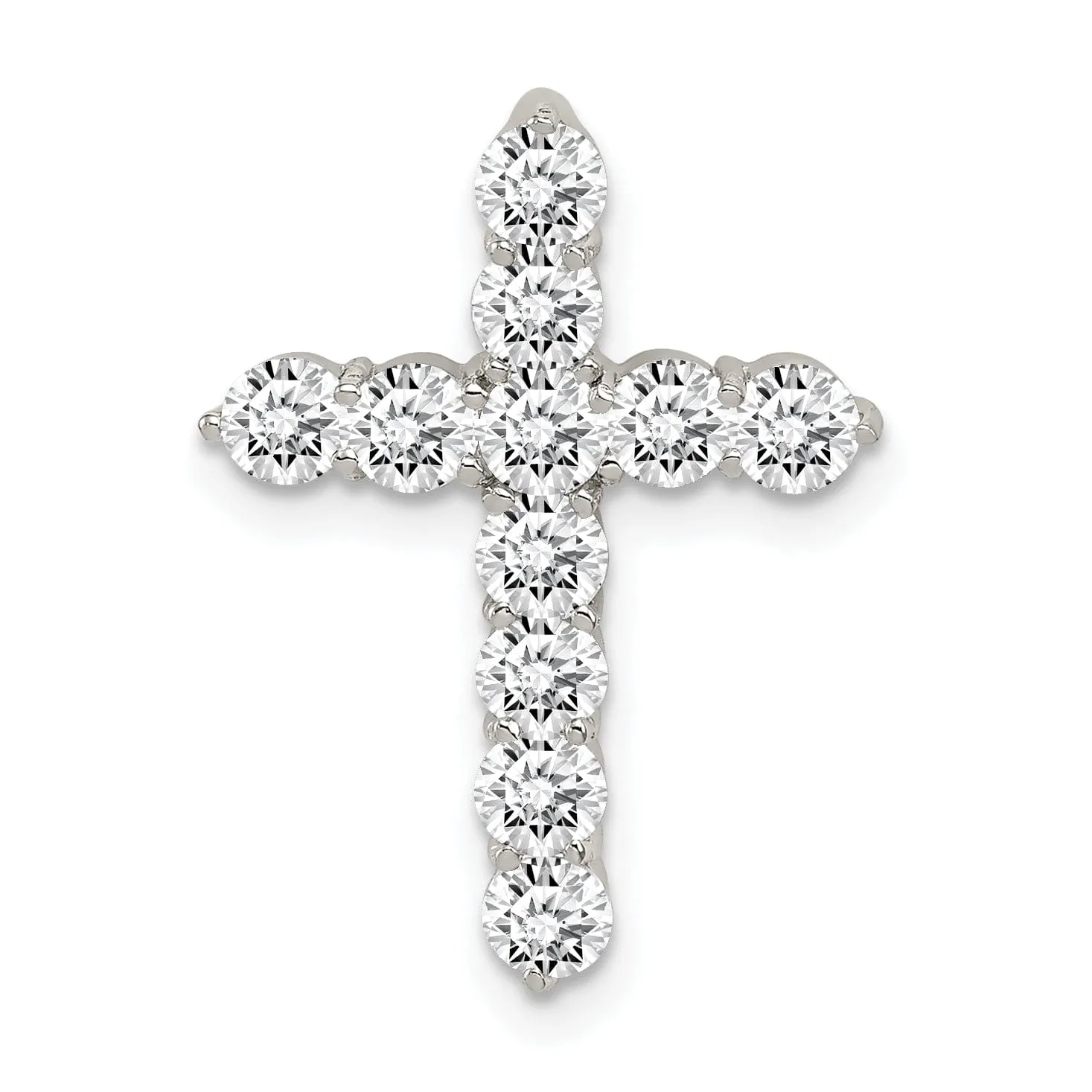 Silver Prong Set C.Z Chain Slide Cross Pendant