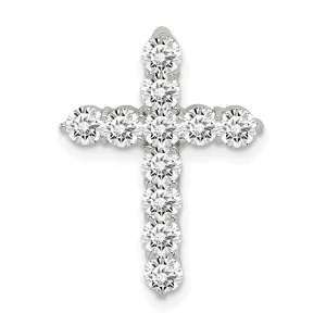 Silver Prong Set C.Z Chain Slide Cross Pendant
