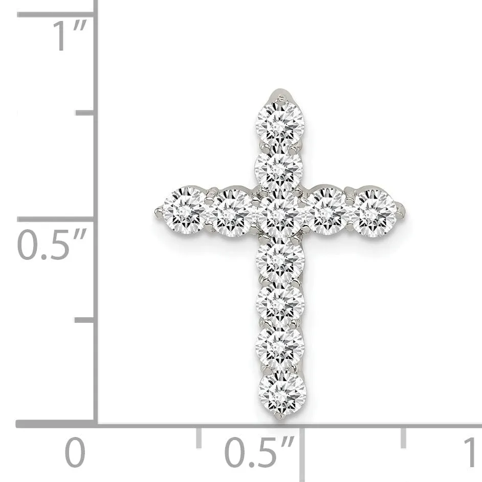 Silver Prong Set C.Z Chain Slide Cross Pendant