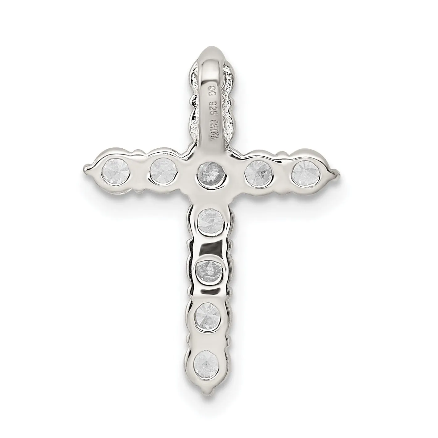 Silver Prong Set C.Z Chain Slide Cross Pendant