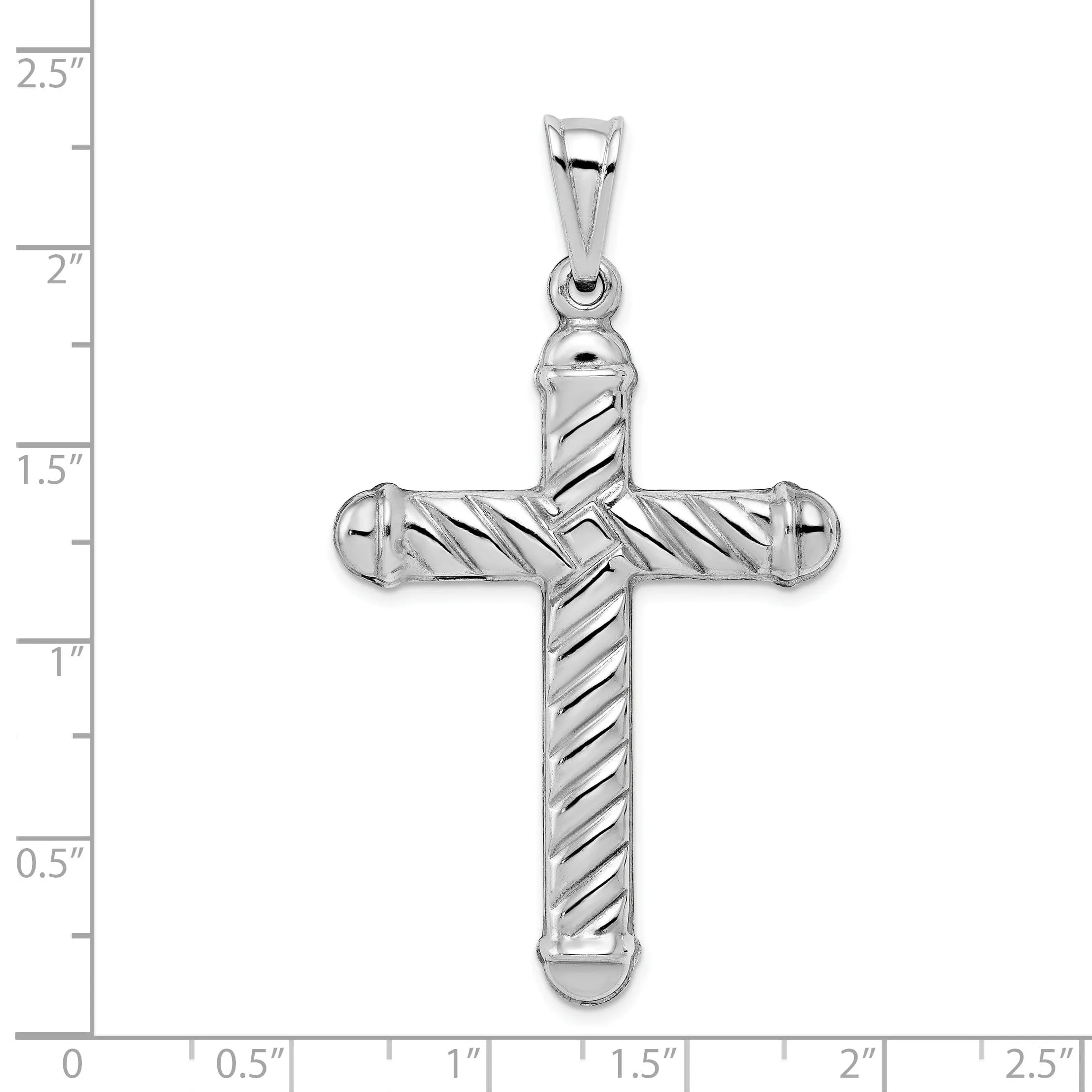 Silver Rhodium Polished 3-D Latin Cross Pendant