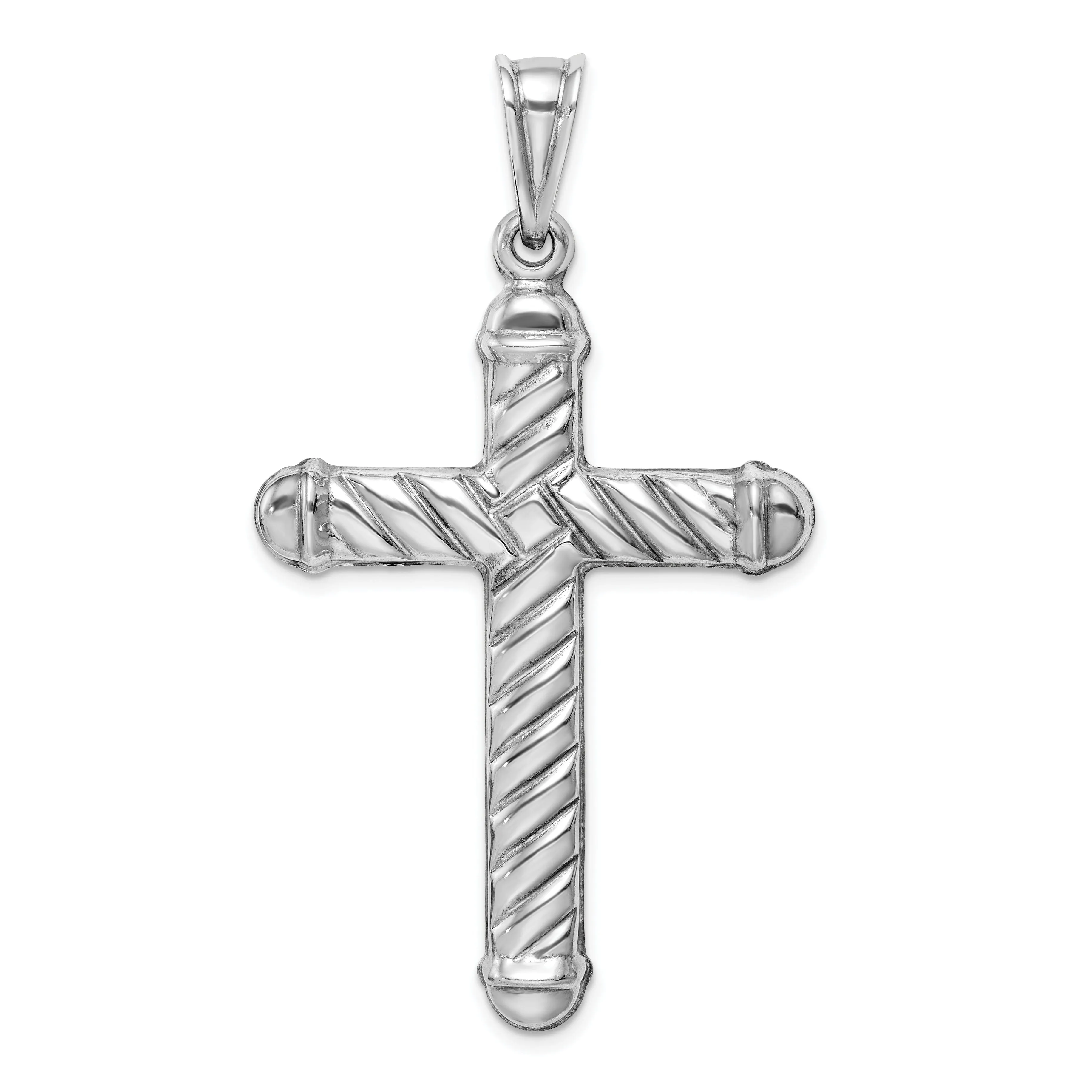 Silver Rhodium Polished 3-D Latin Cross Pendant