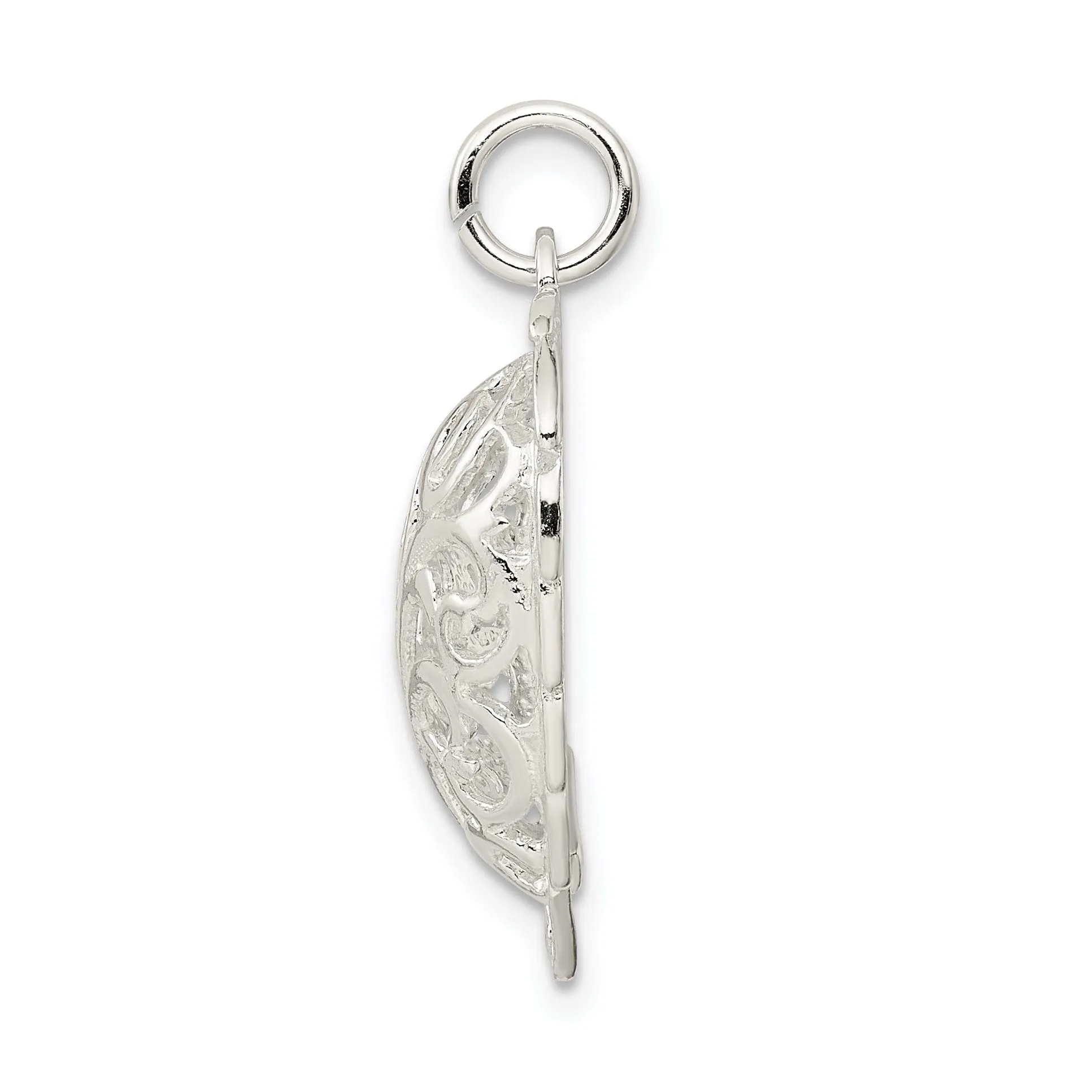 Silver Solid Polished D.C Concave Heart Charm