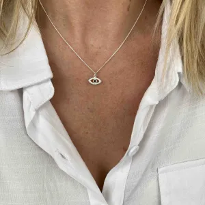 Silver Sparkle Evil Eye Charm Necklace