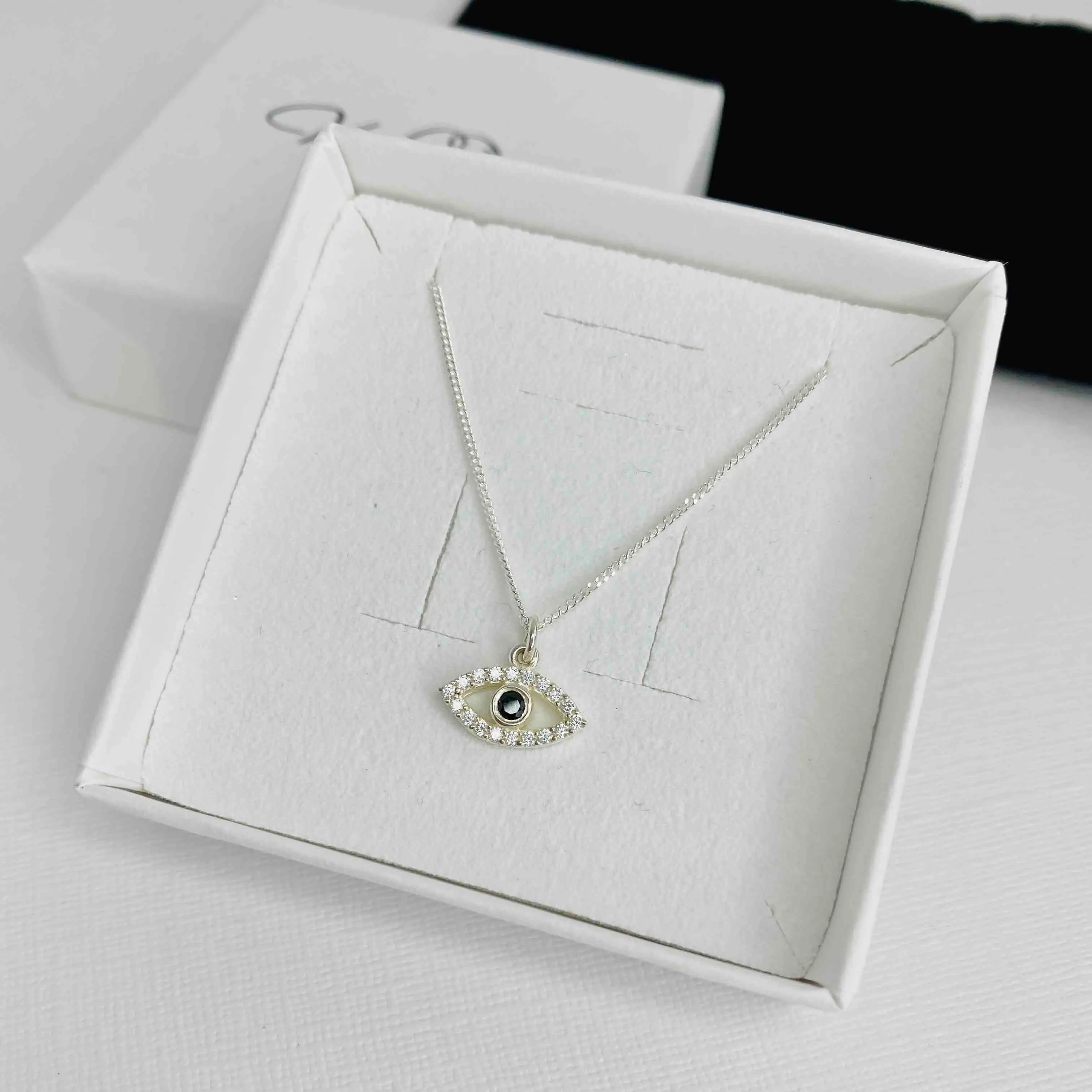 Silver Sparkle Evil Eye Charm Necklace