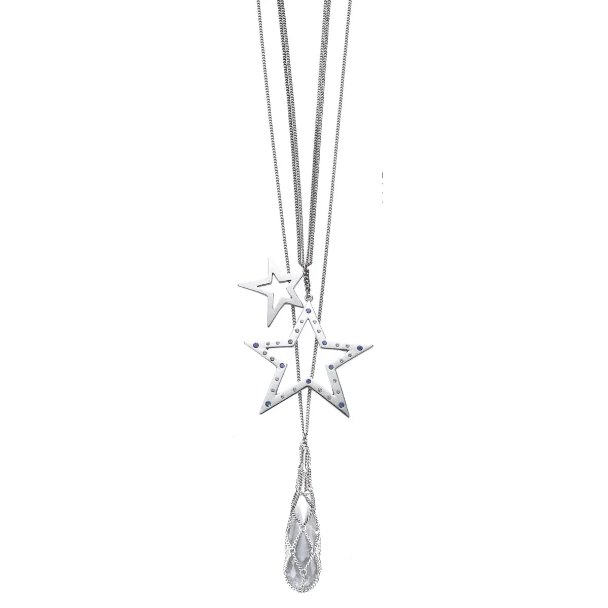 SILVER STAR CRYSTAL DROP NECKLACES #193WH1501 (2B3)
