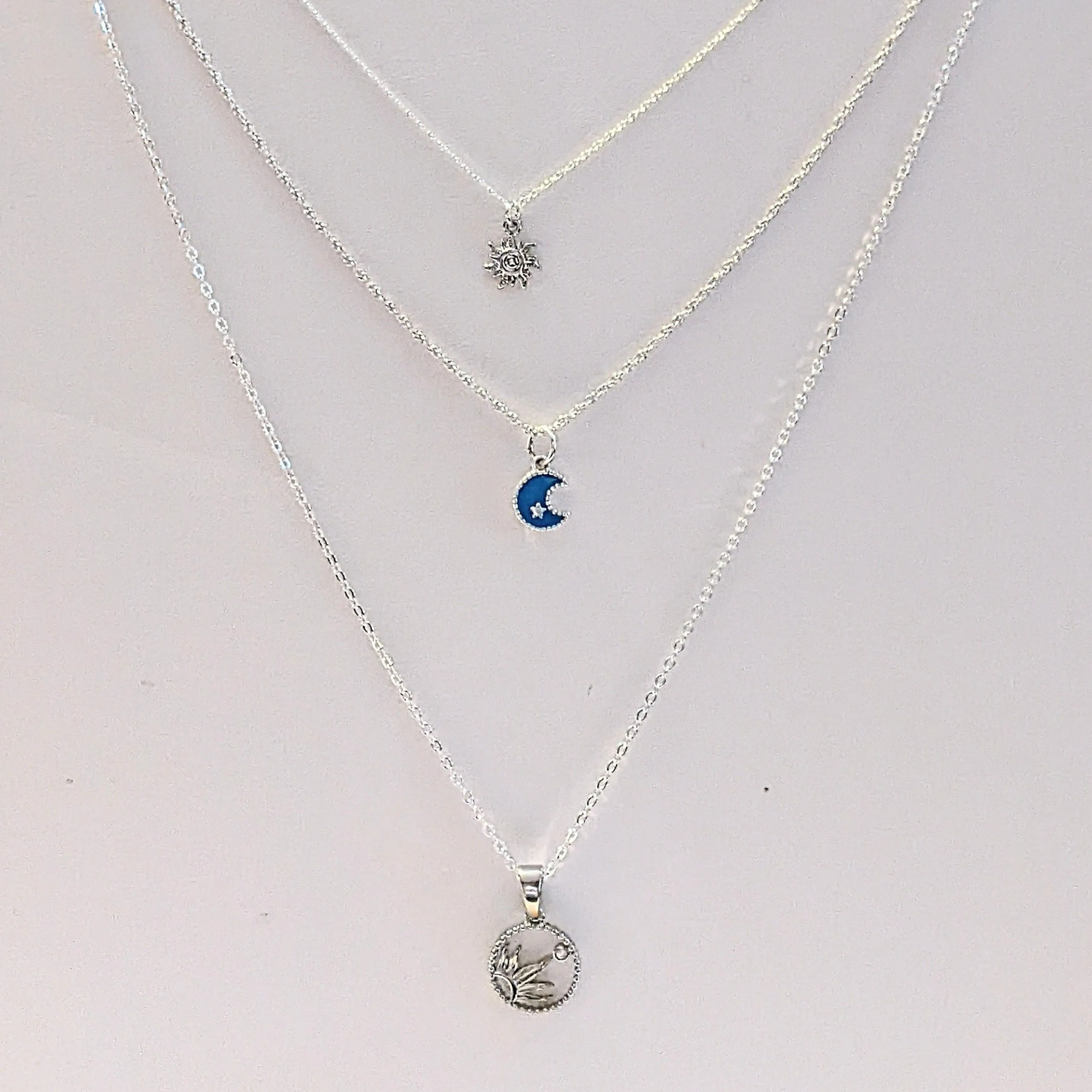 Silver Sun, Enamel Moon Layered Necklace Set