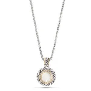 SILVER TONE 1.5"INCHES MOTHER OF PEARL CRYSTAL PENDANT NECKLACE #81216EHWH (FE14)