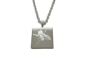 Silver Toned Etched Fly Bug Insect Pendant Necklace
