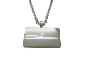 Silver Toned Etched Trombone Music Instrument Pendant Necklace