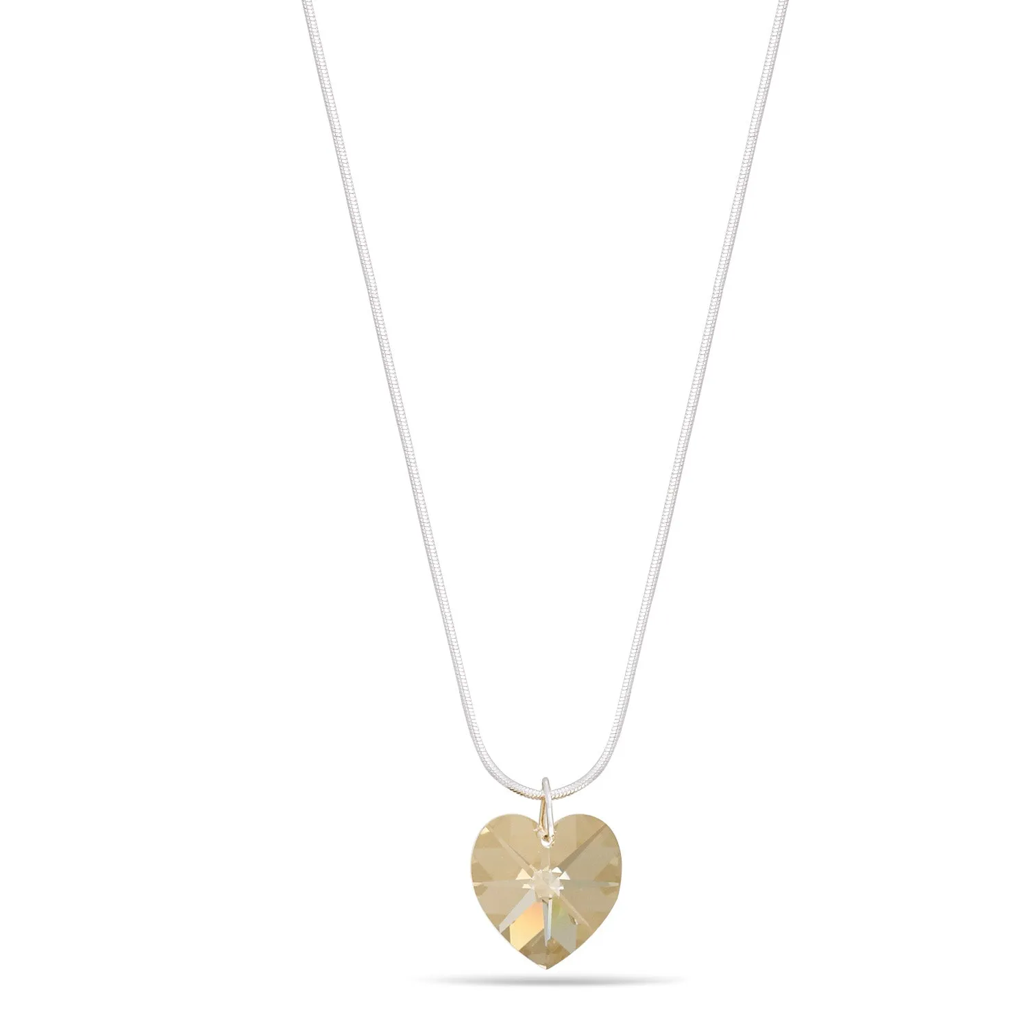 SILVER YELLOW CRYSTAL 0.7" INCHES HEART DROP NECKLACES #HNN88784SLCS (TA20)