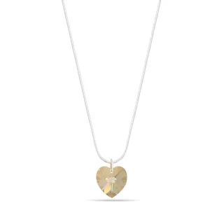 SILVER YELLOW CRYSTAL 0.7" INCHES HEART DROP NECKLACES #HNN88784SLCS (TA20)