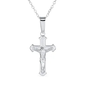 Simple Christian Catholic Pendant Necklace Jesus Crucifix Cross Silver Chain