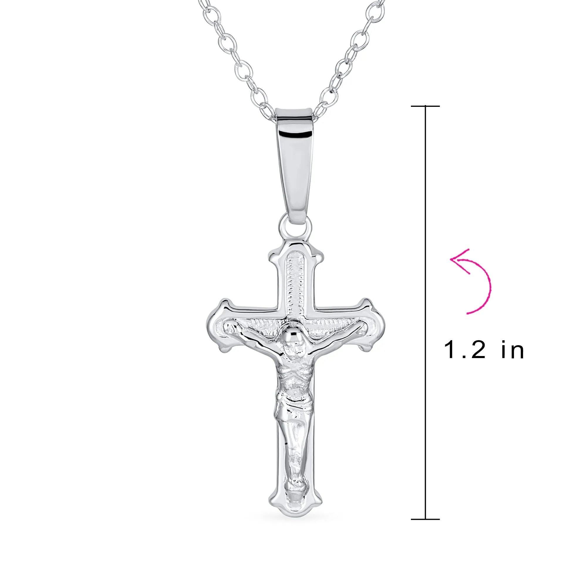 Simple Christian Catholic Pendant Necklace Jesus Crucifix Cross Silver Chain