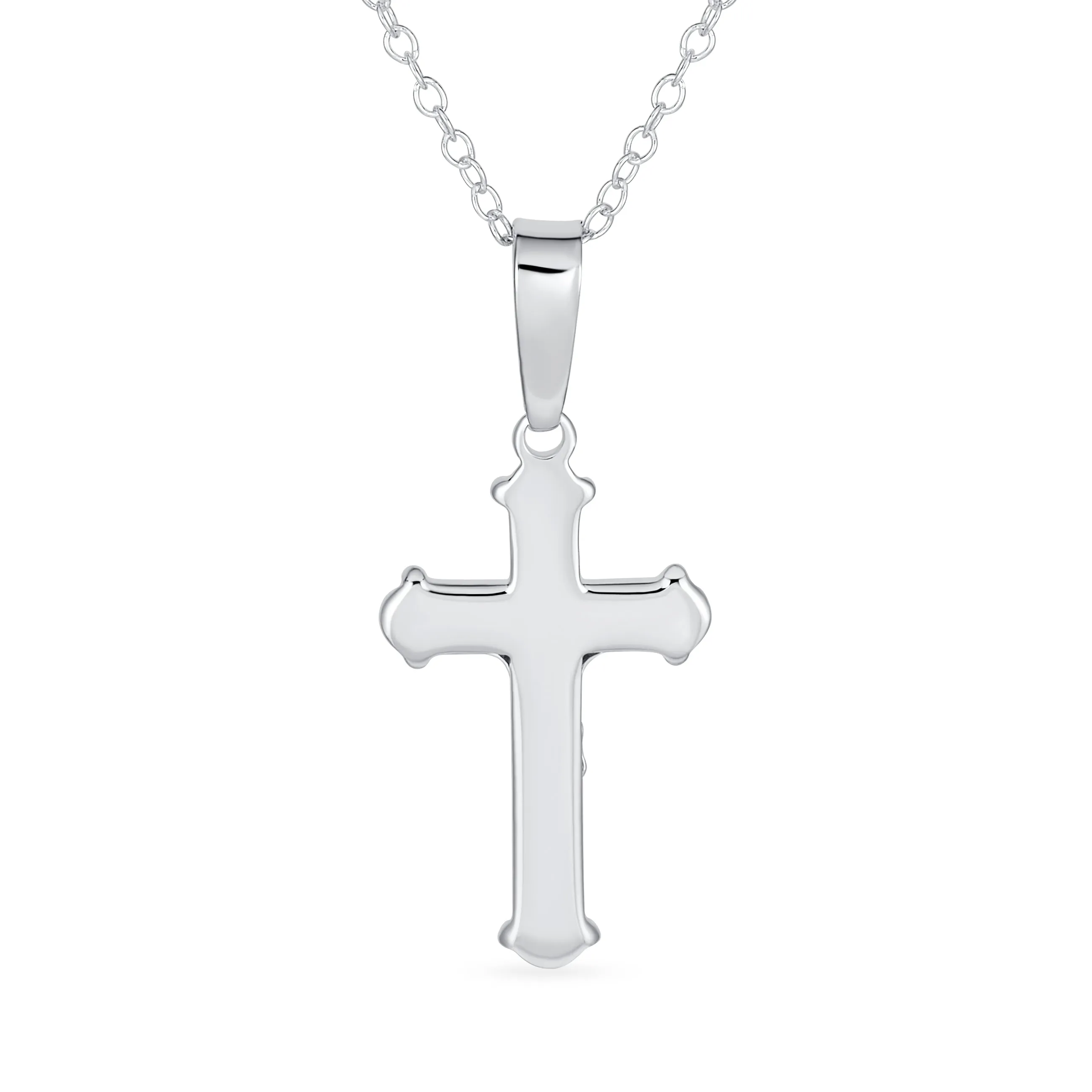 Simple Christian Catholic Pendant Necklace Jesus Crucifix Cross Silver Chain